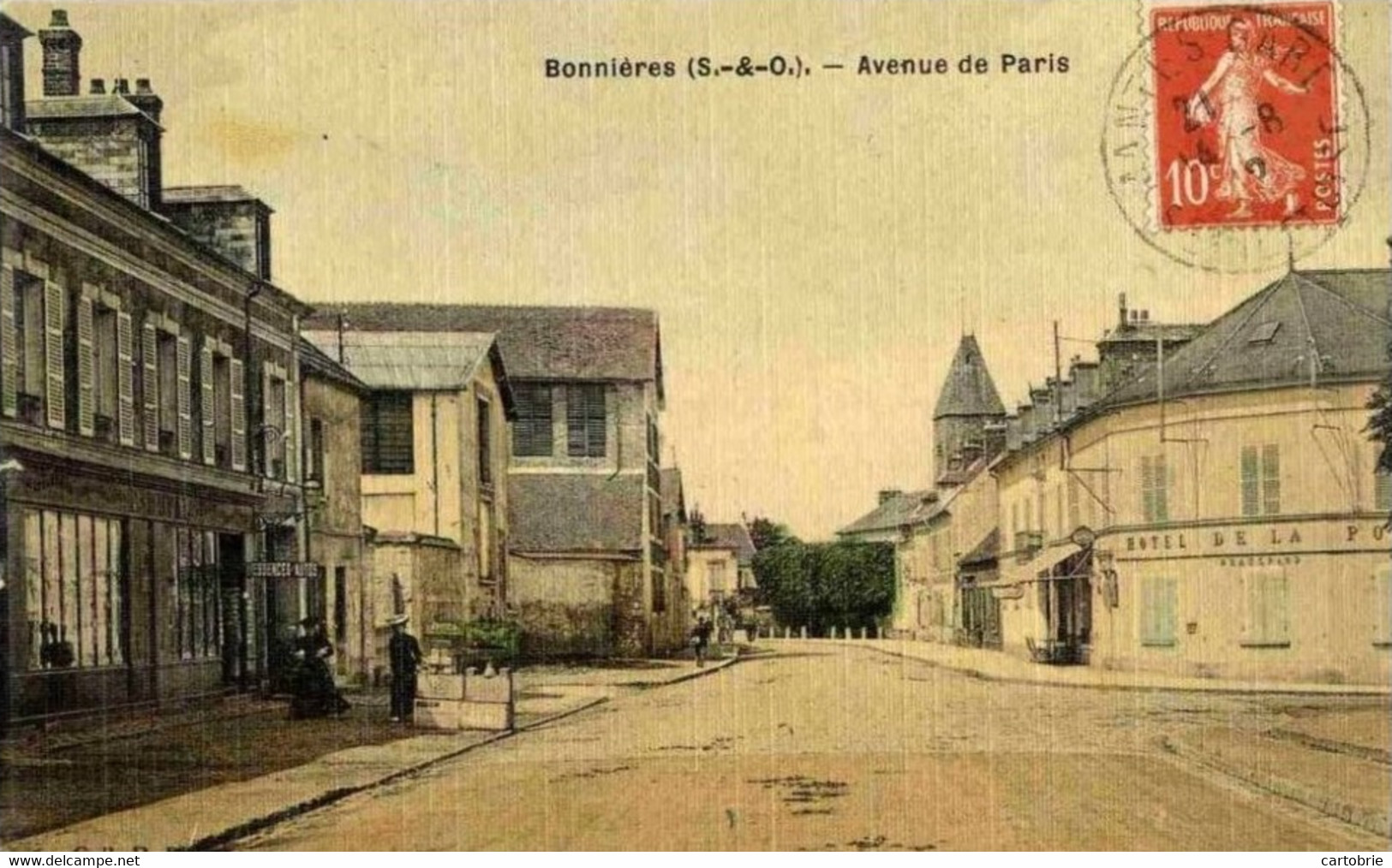 Dépt 78 - BONNIÈRES-SUR-SEINE - Avenue De Paris - Carte Toilée Couleur - Animée, Commerces - Bonnieres Sur Seine