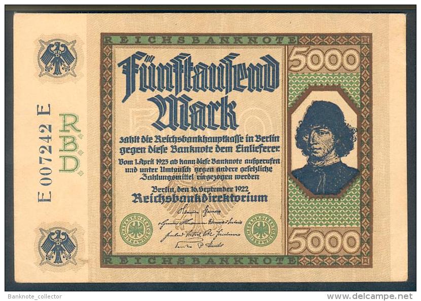 Deutschland, Germany - 5000 Mark, Reichsbanknote, Ro. 76 , XF, Serie E, 1922 ! - 5000 Mark