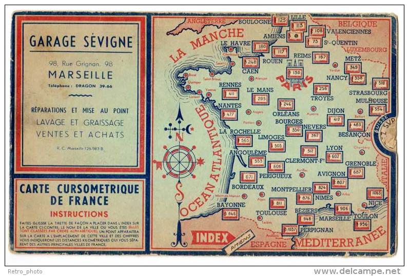 Carte Cursométrique De France, Garage Sévigne, Marseille // Signaux Routiers, Panneaux // Immatriculations Automobiles - Publicités