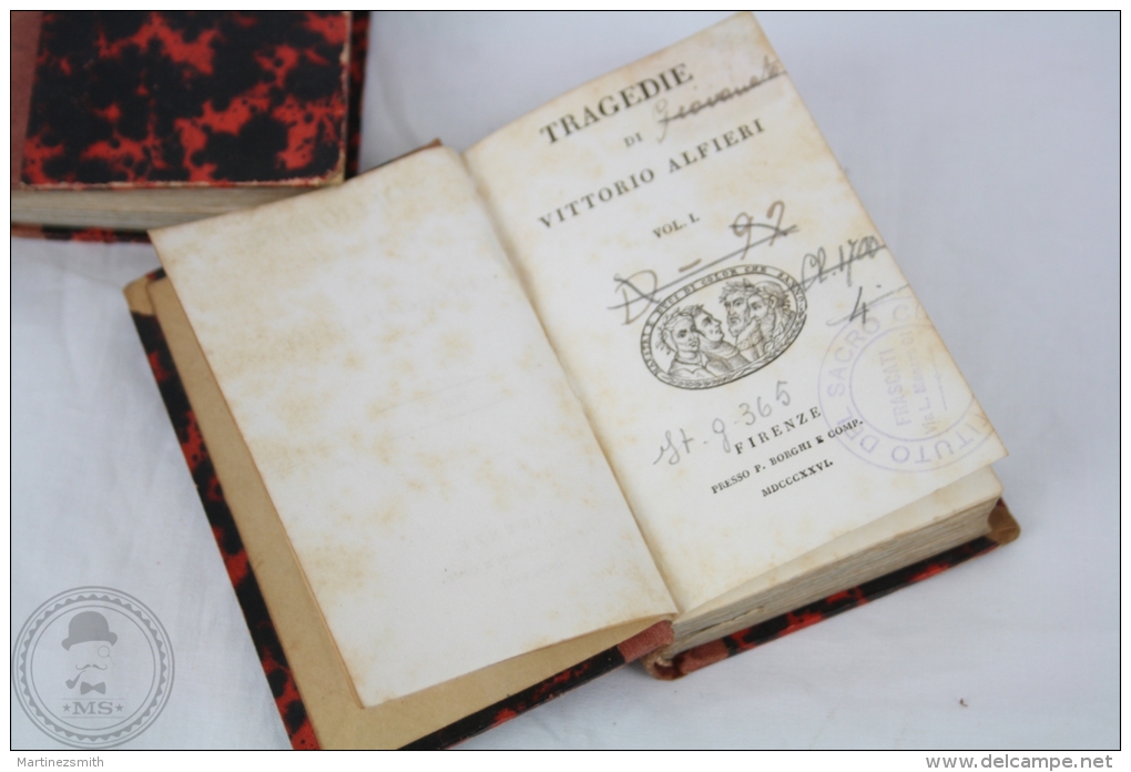 Antique 1826 Small Italian Books, Vol. I & IV - Tragedie Di Vittorio Alfieri, Firenze - Libros Antiguos Y De Colección