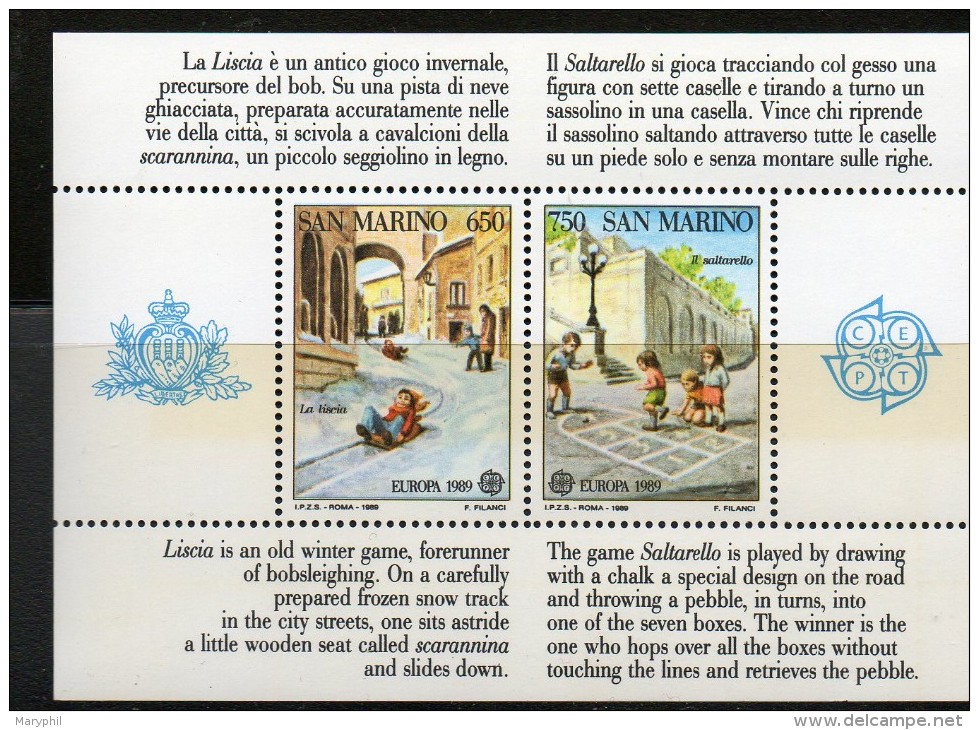 EUROPA  1989 JEUX D"ENFANTS Année Luxe** Manque 2 Val  GRECE Et  BF N° 10  ACORES- Cote 290  € - 81 Val Et 4 BF - Full Years