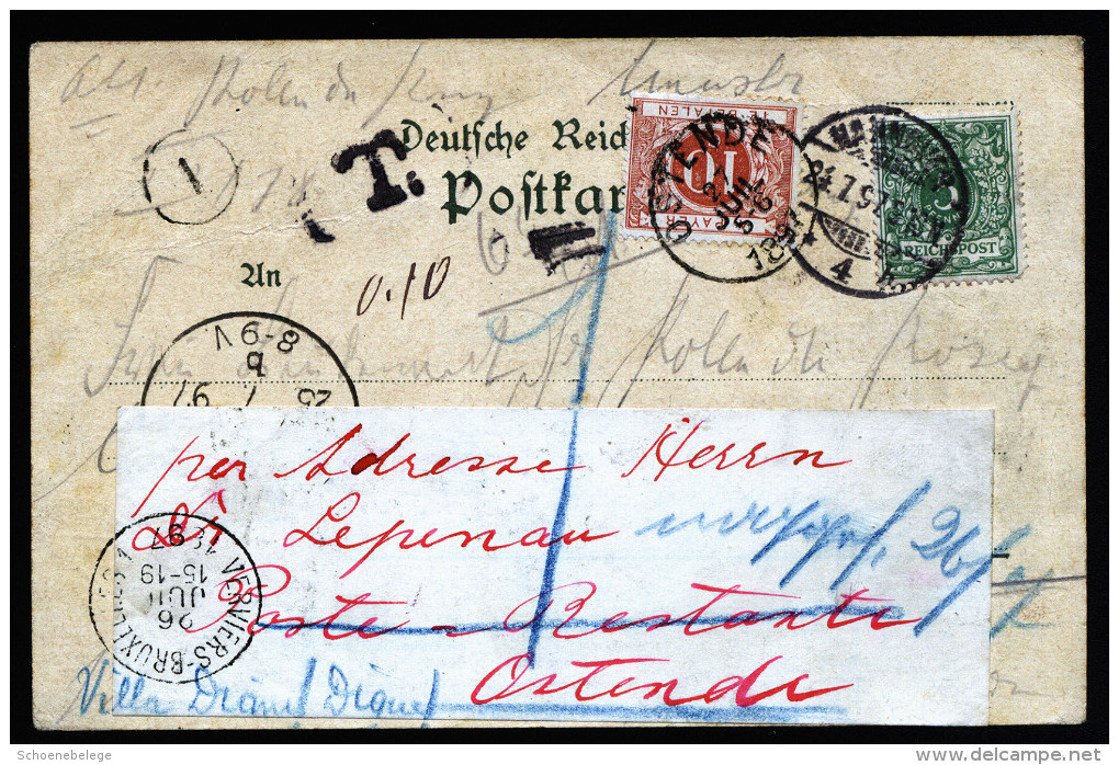 A3037) Belgien Belgium Prachtvolle Ansichtskarte Von Hannover 1897 Mit Nachsendung Und Taxe-Marke - Covers & Documents