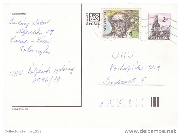 13066- JOZEF L'UDOVIT HOLUBY, BOTANIST, STAMP, DEVIN FORTRESS RUINS PC STATIONERY, ENTIER POSTAUX, 1996, SLOVAKIA - Postkaarten