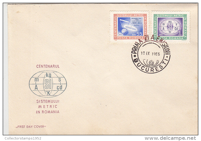 13092- METRIC SYSTEM IN ROMANIA, COVER FDC, 1966, ROMANIA - FDC