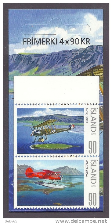 Iceland / Island 2009 Civil Aviation - Airplanes, Avions, Mountains, Landscapes, Paysages, Scenery 2v. From Booklet MNH - Neufs