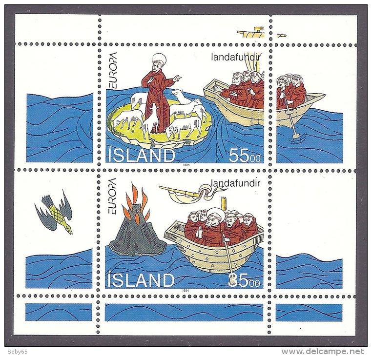 Iceland / Island 1994 Europa CEPT - Great Discoveries, Discovery Volcanic Island, Volcano, Volcan, Tale, Legend MNH - Unused Stamps