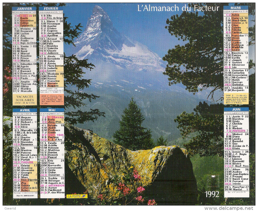 1992 CALENDRIER DES PTT  -  MAINE ET LOIRE - Formato Grande : 1991-00