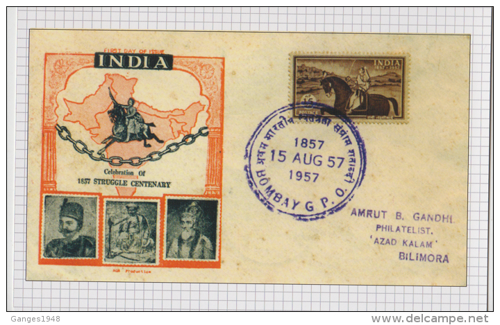 India 2015  RE-PRINTED By P&amp;T  Mutiny  Horse Rider  1v   FDC ON Glossy Post Card   # 60091  Inde  Ind - Lettres & Documents