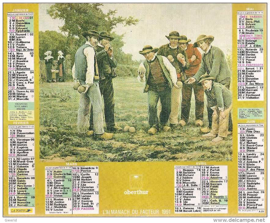 1991 CALENDRIER DES PTT  -  HERAULT - Formato Grande : 1991-00