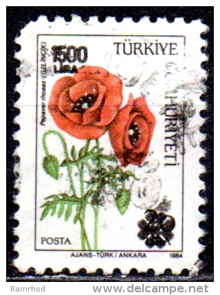 TURKEY 1990 Common Poppy Surcharged - 1500l. On 20l. - Multicoloured FU - Usati