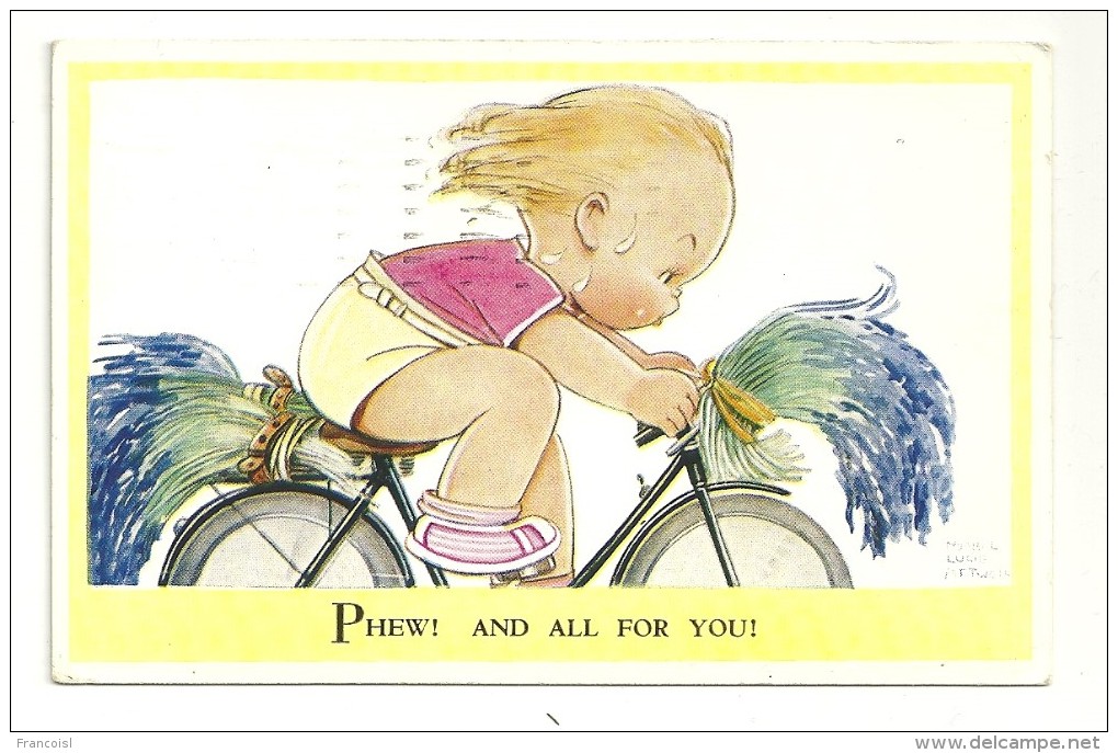 Enfant Sur Un Vélo, Bouquets De Fleurs (lavande) Signée Mabel Lucie Attwell. Valentine & Sons. 1938 - Attwell, M. L.