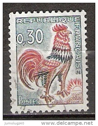 Timbre France Y&T N°1331A (14) Obl.  Coq De Decaris. 0.30 F. Vert, Rouge Et Bistre. Cote 0,15 € - 1962-1965 Coq De Decaris