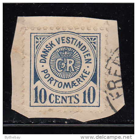 Danish West Indies Used Scott #J4 10c Postage Due, Blue On Piece - Danemark (Antilles)