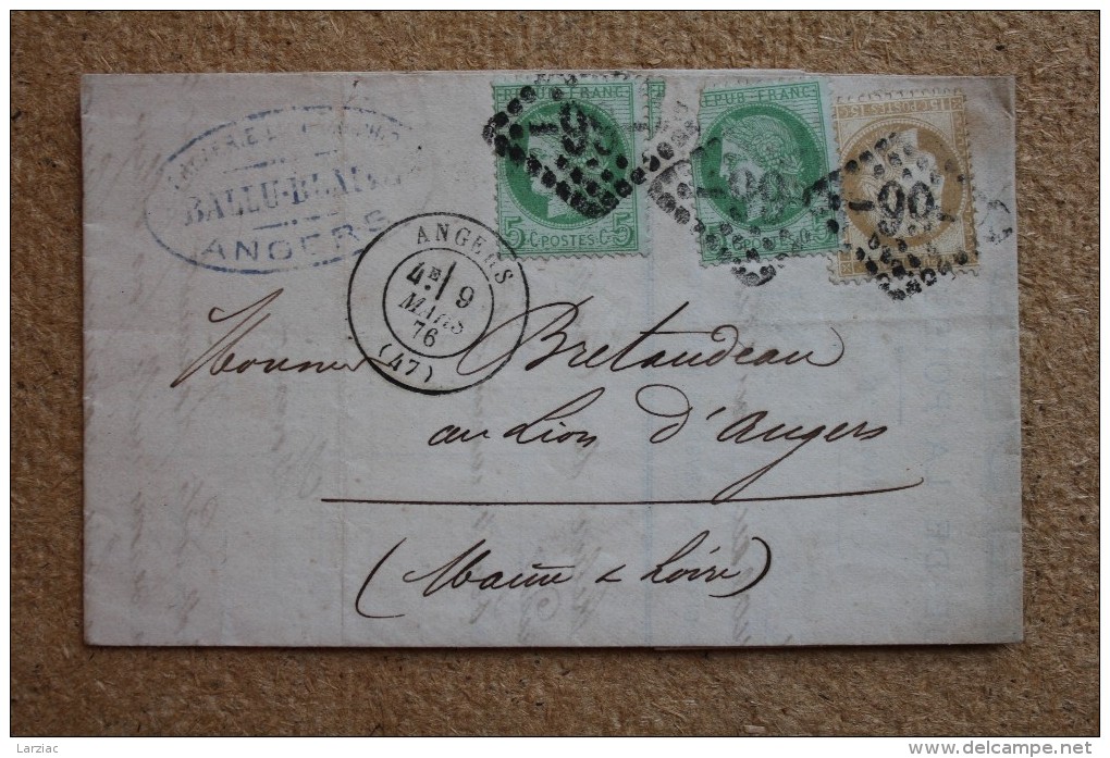 Lettre Pour Le Lion D'Angers Affranchissement Composé à 25c Cérès Oblitération GC 99 Et  Cachet à Date Angers - 1849-1876: Classic Period