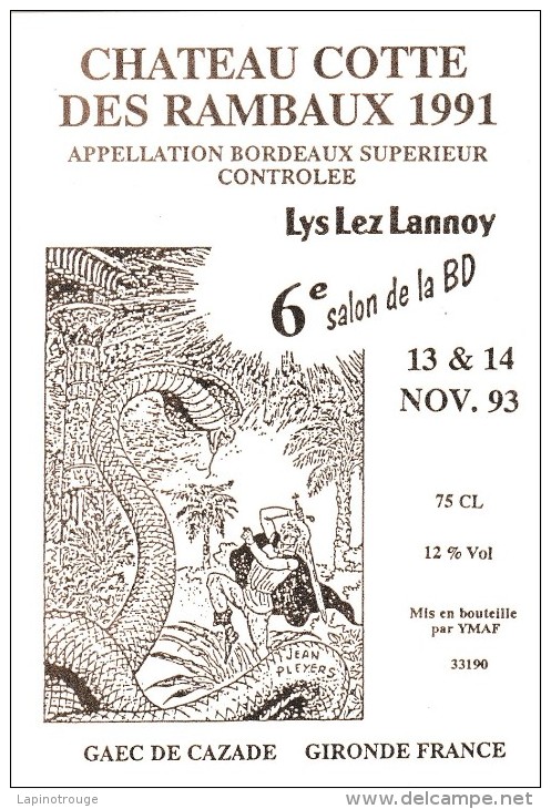 Etiquette Vin PLEYERS Jean Festival BD Lys Lez Lannoy 1993 (Jhen) - Art De La Table