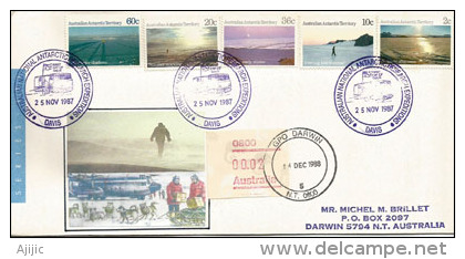 Expedition Antarctique à La Base Davis. 25 Nov. .1987, Lettre Adressée à Darwin,avec Timbre à Date Arrivée - Antarctic Expeditions