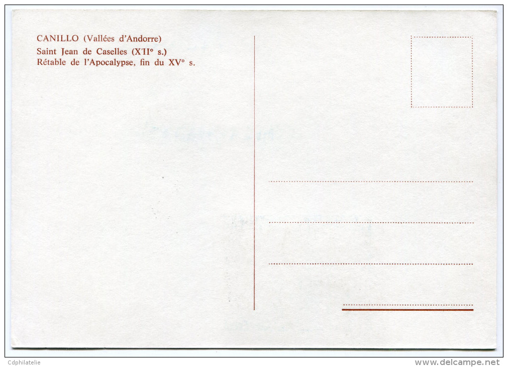 ANDORRE CARTES MAXIMUM DES N°221/223  RETABLE DE LA CHAPELLE DE SAINT-JEAN-DE-CASELLES OBLITERATION CANILLO 16-9-1972 - Cartoline Maximum