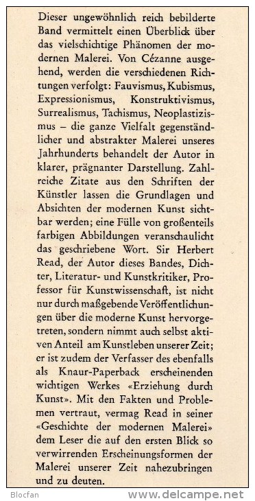 H.Read KNAUR Geschichte Der Modernen Malerei 1959 Antiquarisch 10€ Mit 100 Farbtafeln Paintings Art Book Germany Deutsch - Painting & Sculpting