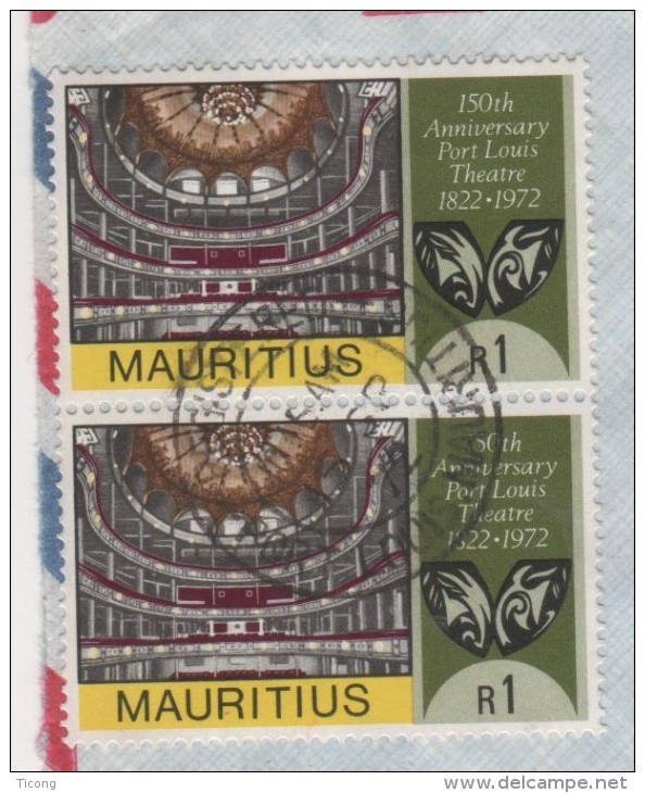 ILE MAURICE , MAURITIUS - THEATRE DE PORT LOUIS EN PAIRE  - LETTRE POUR LA FRANCE 1972 - VOIR LE SCANNER - Maurice (1968-...)