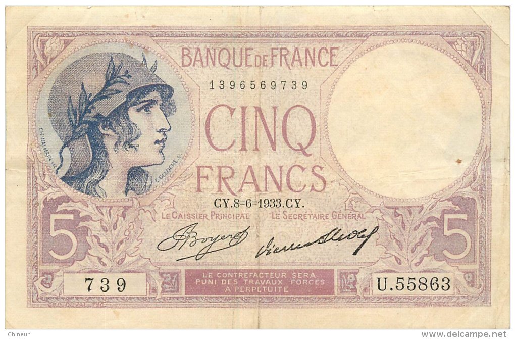 BILLET 5 FRANCS TYPE VIOLET - 5 F 1917-1940 ''Violet''