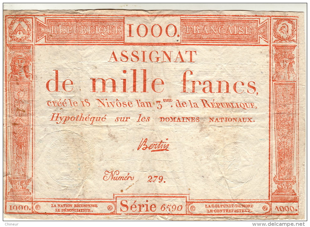 BILLET ASSIGNAT DE 1000 FRANCS - Assignate