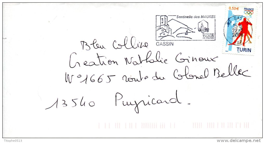 FRANCE. N°3876 De 2006 Sur Enveloppe Ayant Circulé. J.O. De Turin/Biathlon. - Winter 2006: Turin