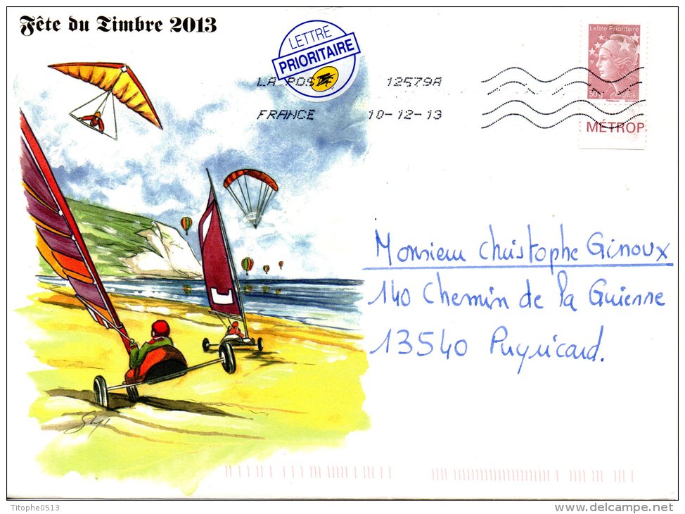 FRANCE. Enveloppe Illustrée Ayant Circulé En 2013. Parachutisme/Deltaplane/Char à Voile. - Parachutisme