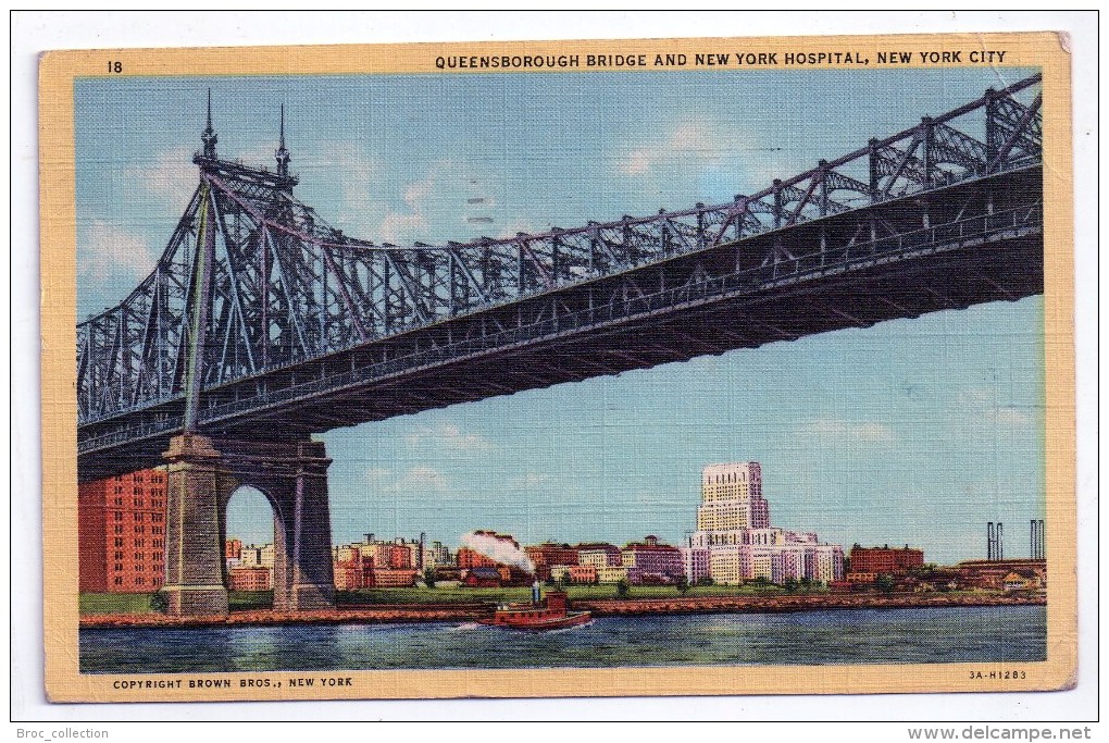 New York City, Queensborough Bridge And New York Hospital, 1948, Brown Bros N° 18, Scan Recto-verso - Ponts & Tunnels