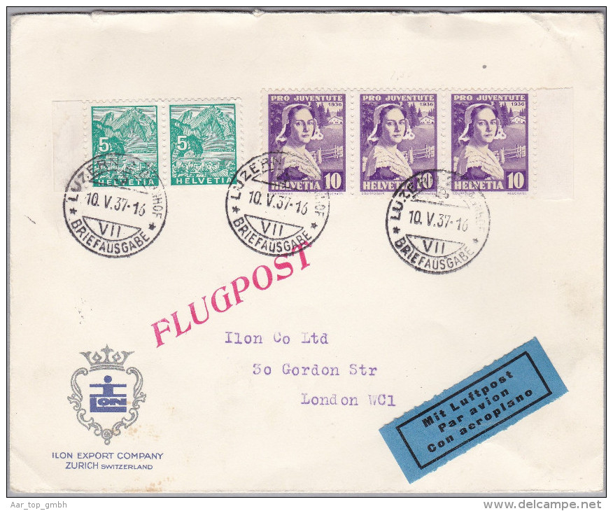 Schweiz Luftpost 1937-05-10 Luzern Brief Nach London - Erst- U. Sonderflugbriefe