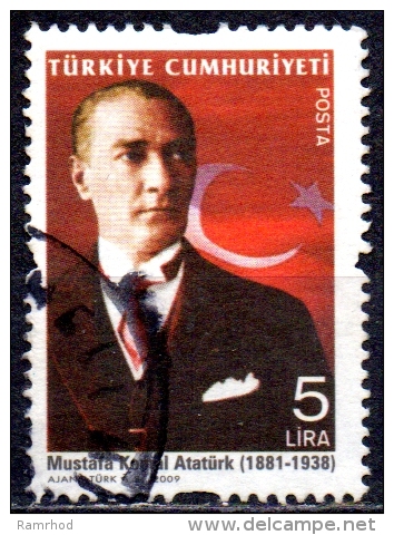 TURKEY 2009 Mustafa Kemal Attaturk Commemoration - 5ytl. - Wearing High Collar Facing Right  FU - Oblitérés