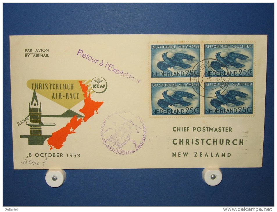 FFC First Flight 087 Amsterdam - Christchurch New Zealand 1953 - A414f (nr.Cat DVH) - Corréo Aéreo