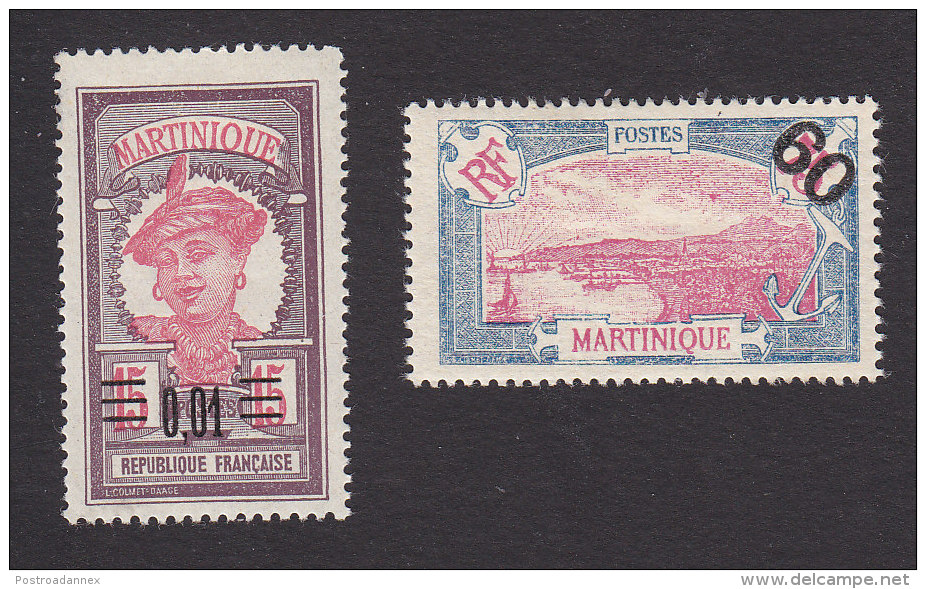 Martinique, Scott #108, 111, Mint Hinged, Martinique Woman And View Of Port-de France Surcharged, Issued 1922-23 - Unused Stamps