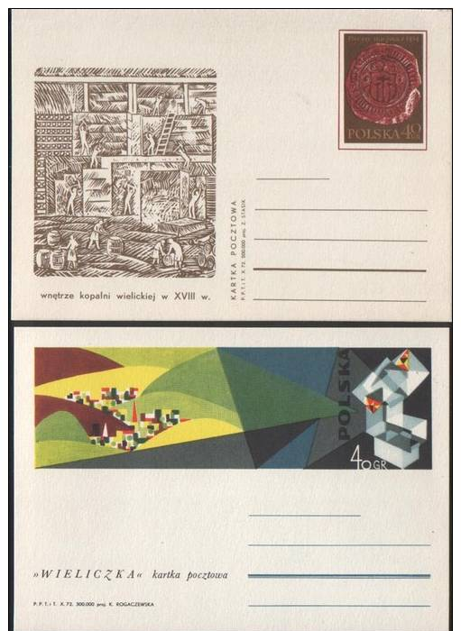 Poland Pologne, Town Wieliczka And Salt Mine, 2 X Postal Stationery, 1972, UNESCO. - Minéraux