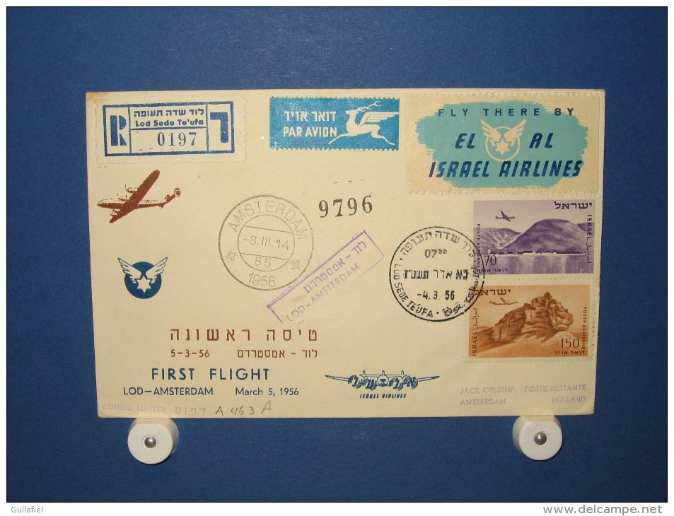 FFC First Flight 100 Lydda Israël - Amsterdam 1956 - A463A (nr.Cat DVH) - Poste Aérienne
