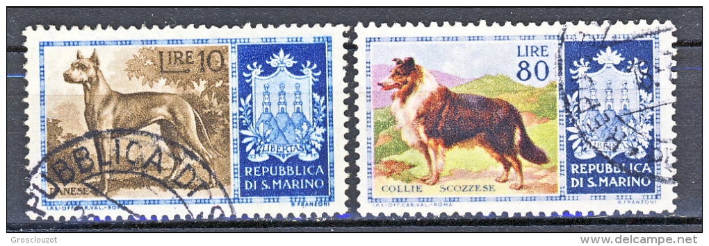 San Marino 1956 Cani Di Razza N. 444 Lire 10 E N. 447 Lire 80 Usati - Usati