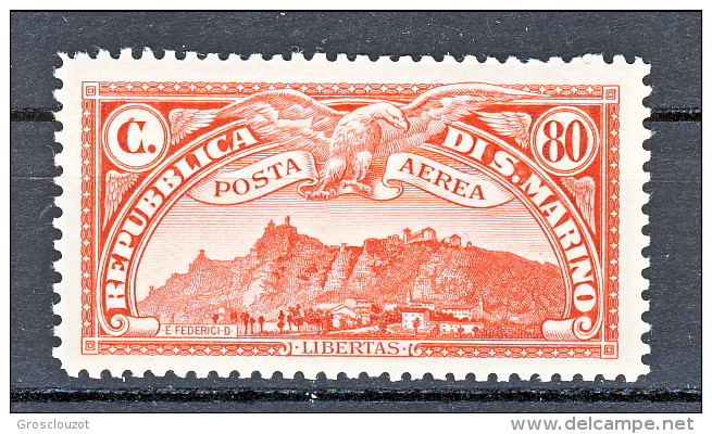 San Marino PA 1931 Veduta San Marino N. 2  C. 80 Carminio MLH - Airmail