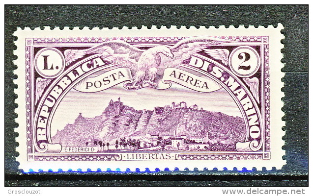 San Marino PA 1931 Veduta San Marino N. 4 Lire 2 Violetto Bruno MNH X - Airmail