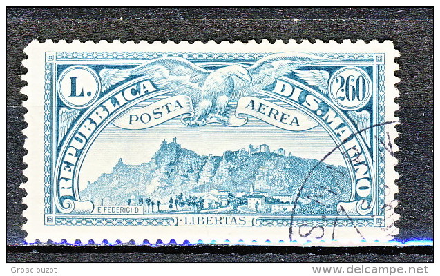 San Marino PA 1931 Veduta San Marino N. 5 Lire 2,60 Azzurro Verde Usato - Luftpost