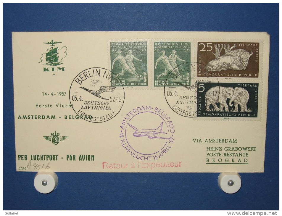 FFC First Flight 124 Amsterdam - Belgrado Voorm. Yugoslavie 1957 - A491b (nr.Cat DVH) - Airmail