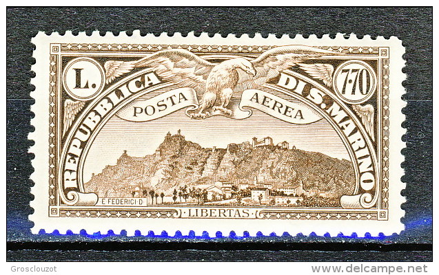 San Marino PA 1931 Veduta San Marino N. 8 Lire 7,70 Bruno MNH - Luftpost