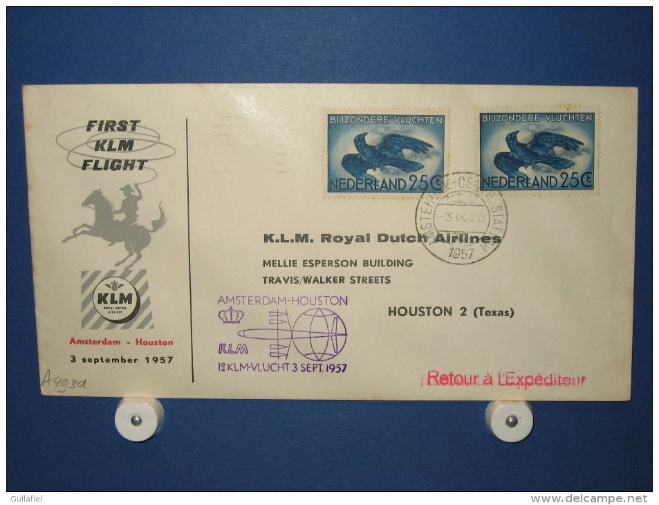 FFC First Flight 125 Amsterdam - Houston USA 1957 ( Cowboy ) - A493a (nr.Cat DVH) - Sonstige & Ohne Zuordnung