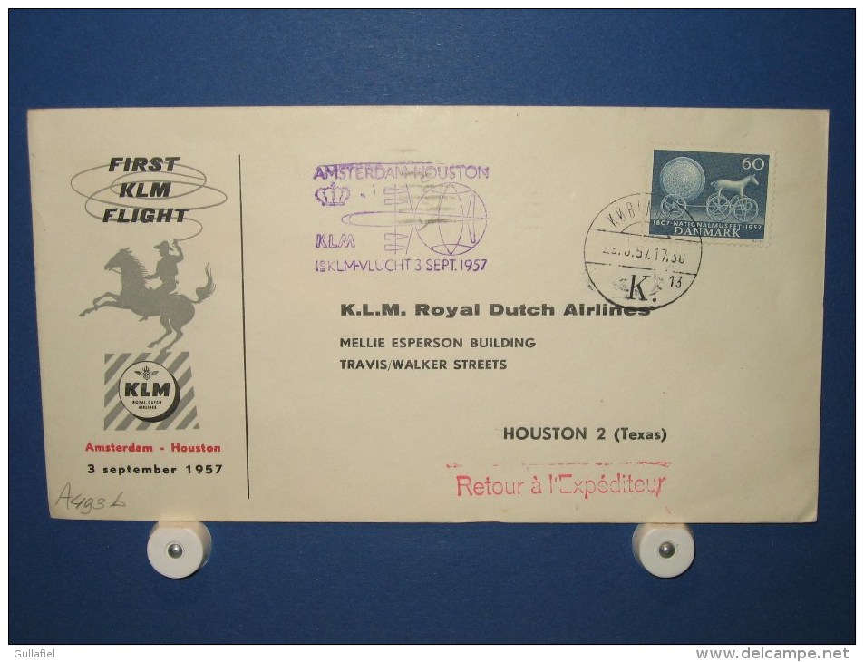 FFC First Flight 126 Amsterdam - Houston USA 1957 ( Cowboy ) - A493b (nr.Cat DVH) - Altri & Non Classificati
