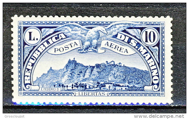 San Marino PA 1931 Veduta San Marino N. 10 Lire 10 Azzurro MNH Firmato Biondi - Luftpost