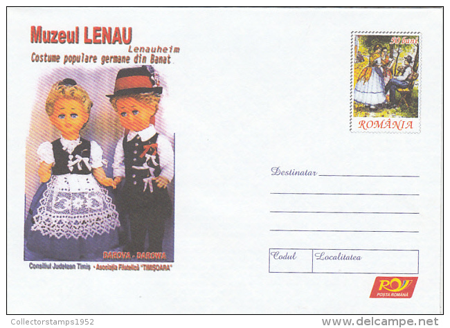 13161- LENAU MUSEUM, DOLLS, FOLKLORE COSTUMES, COVER STATIONERY, 2006, ROMANIA - Bambole