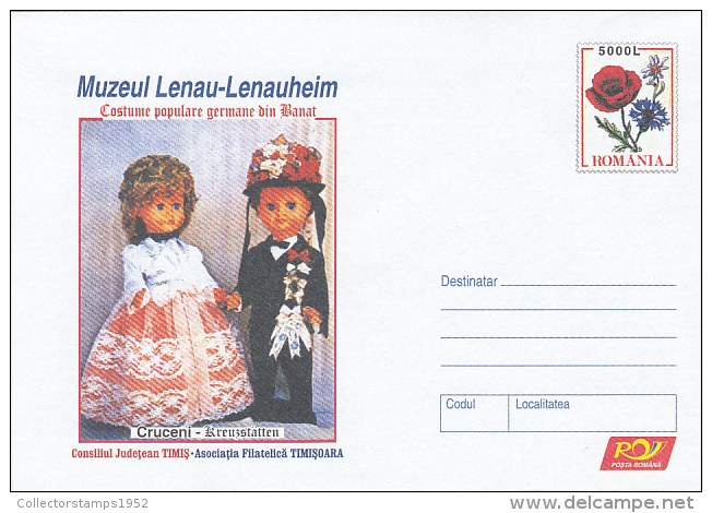 13162- LENAU MUSEUM, DOLLS, FOLKLORE COSTUMES, COVER STATIONERY, 2006, ROMANIA - Poupées