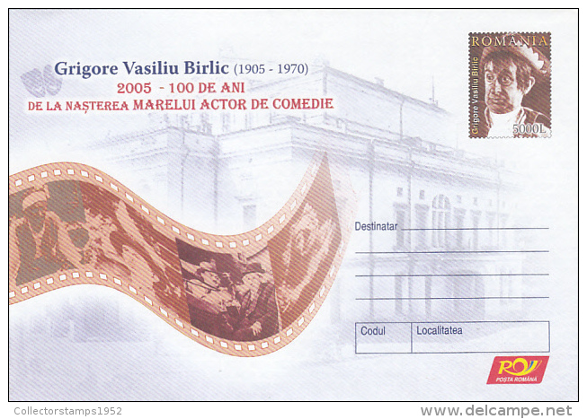 13203- GRIGORE VASILIU BIRLIC, COMEDY ACTOR, COVER STATIONERY, 2005, ROMANIA - Cinema