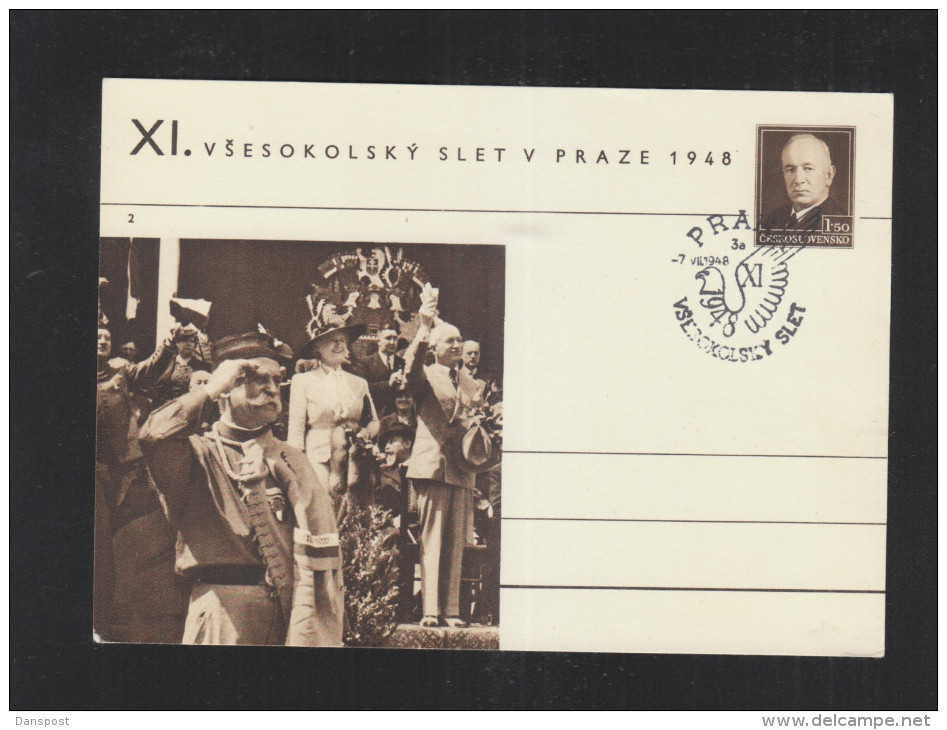 Czechoslovakia Vsesokolsky Slet V Praze 1948 Special Cancellation(2) - Cartes Postales