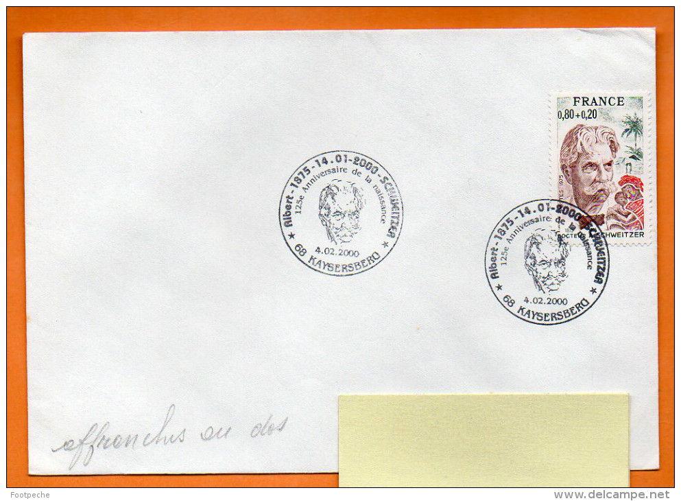 68 KAYSERSBERG   A. SCHWEITZER 125° ANNIV. ( Timbre Concordant ) 4 / 12 / 2000  Lettre Entière N° I 978 - Commemorative Postmarks