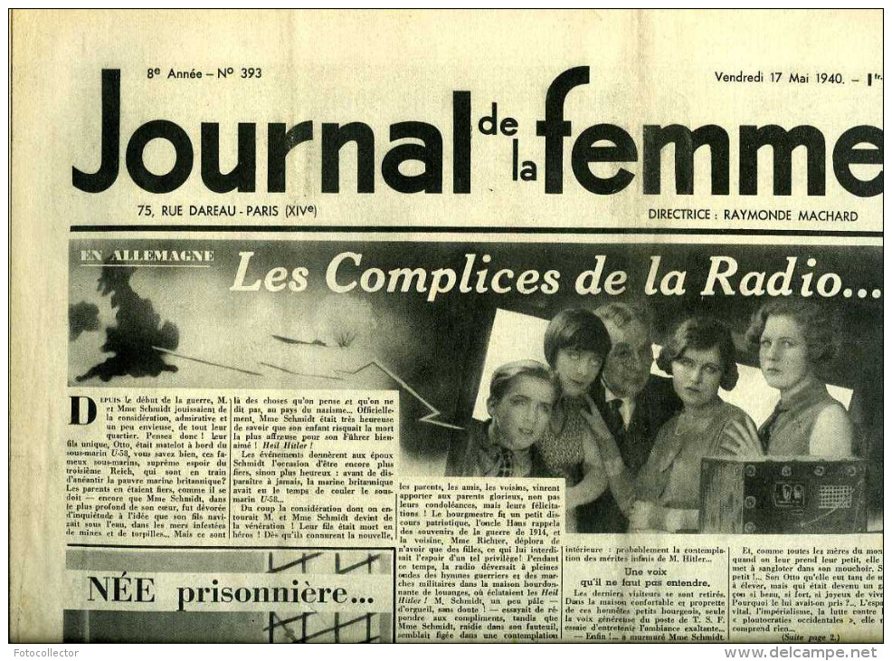 Journal De La Femme N° 393 Du 17 Mai 1940 - Testi Generali