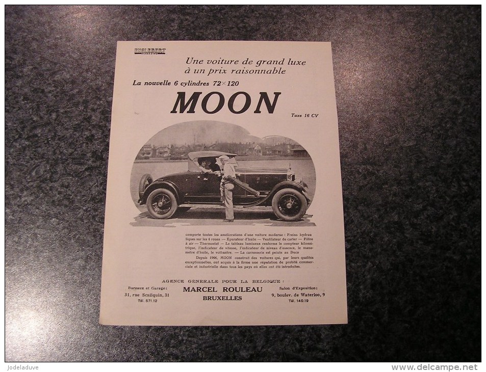 MOON 6 Cylindres  Agence Marcel Rouleau Bruxelles  Automobile Auto Publicité Originale Voiture Années 30 - Pubblicitari